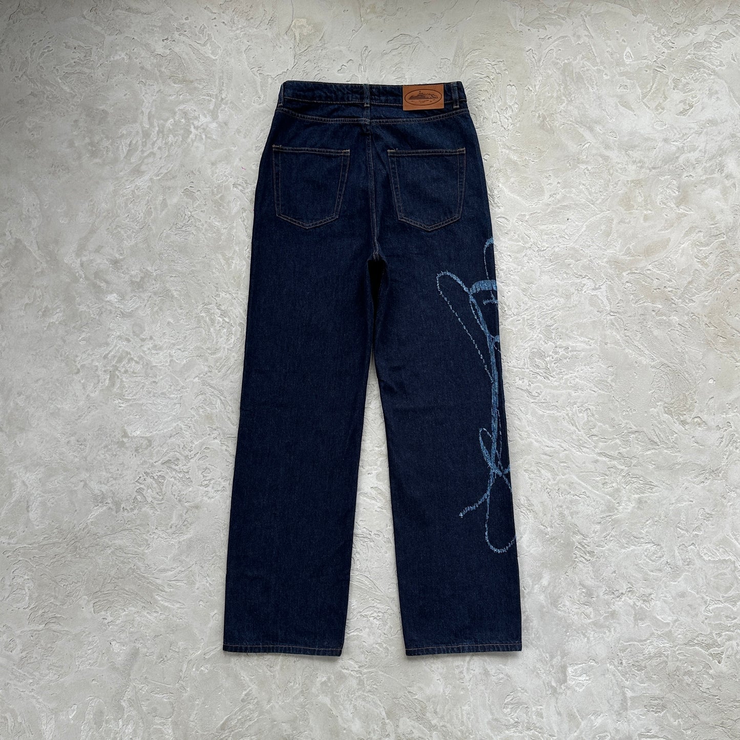 Corteiz Frayed Denim Baggy Jeans Indigo