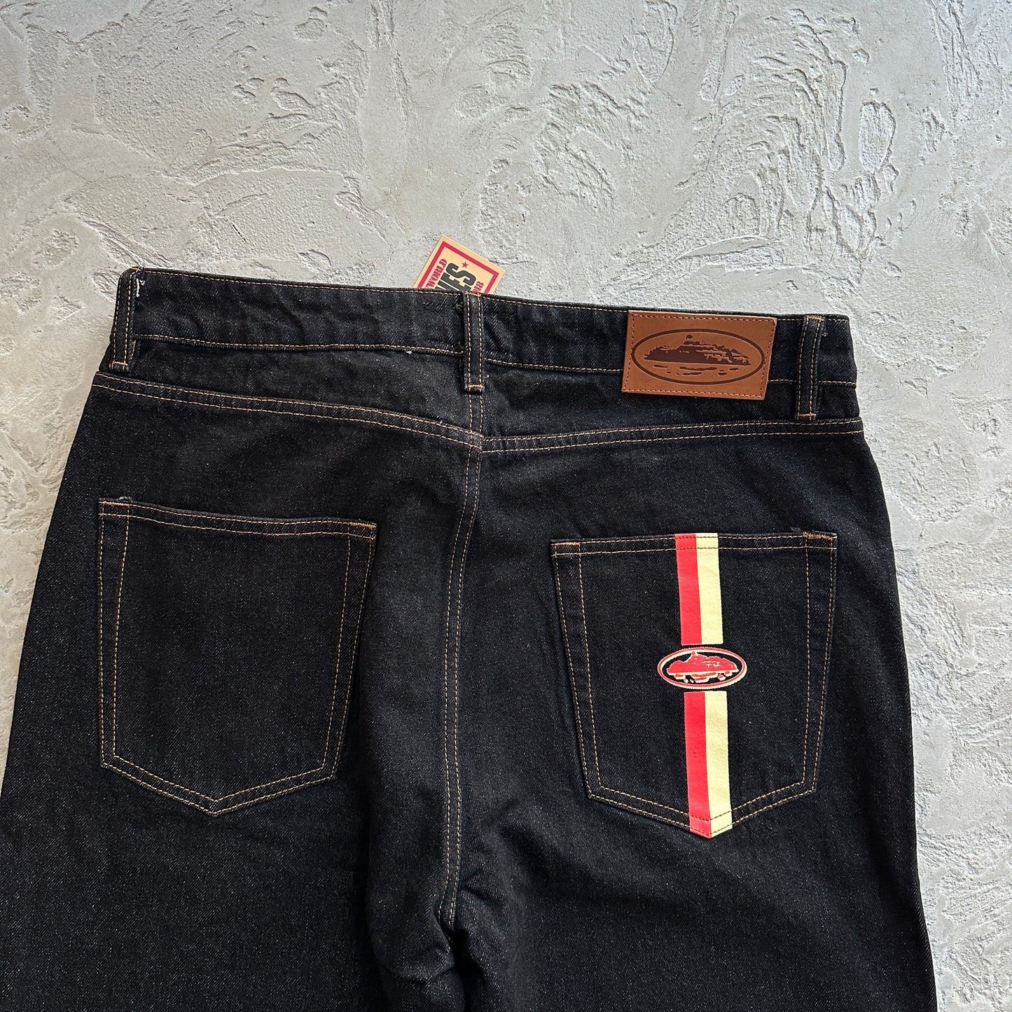 Corteiz Dual Stripe Baggy Jeans 'Black Wash'
