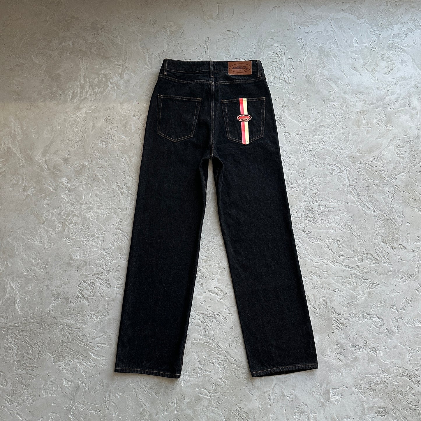 Corteiz Dual Stripe Baggy Jeans 'Black Wash'