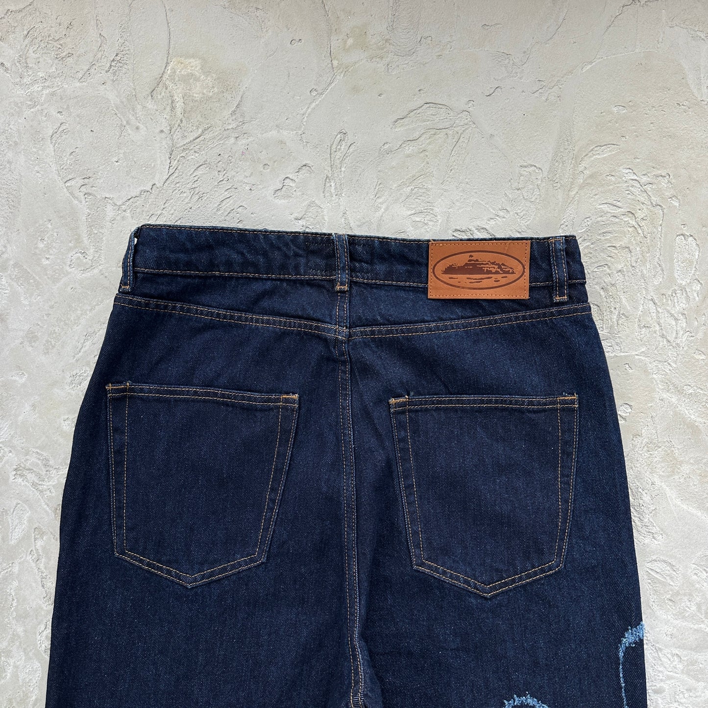 Corteiz Frayed Denim Baggy Jeans Indigo